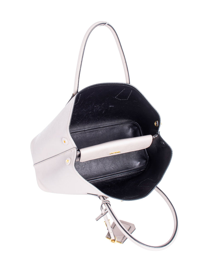 Prada Saffiano Leather Top Handle Shopper Bag Grey