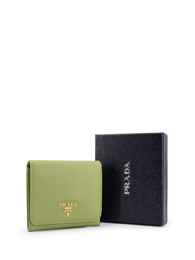 Prada Saffiano Leather Tri-Fold Wallet Green-designer resale