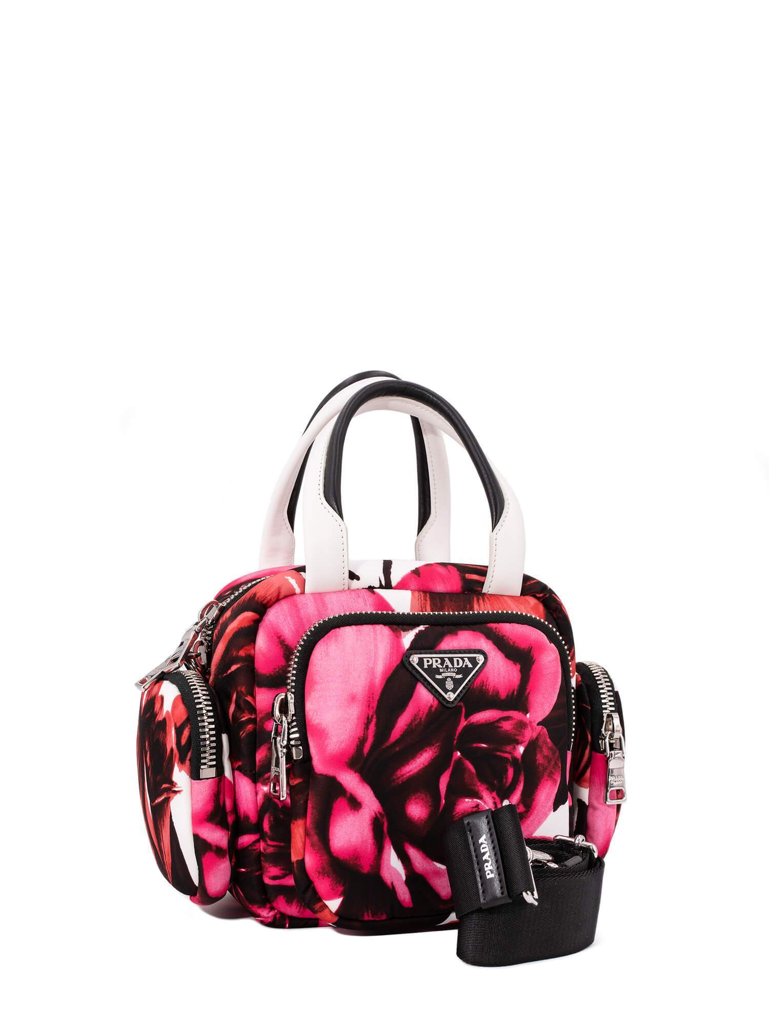 Prada Tessuto Cargo Top Handle Messenger Bag Floral Pink-designer resale