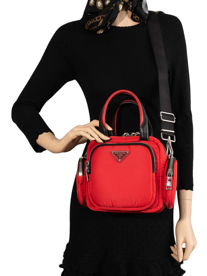 Prada Tessuto Cargo Top Handle Messenger Bag Red