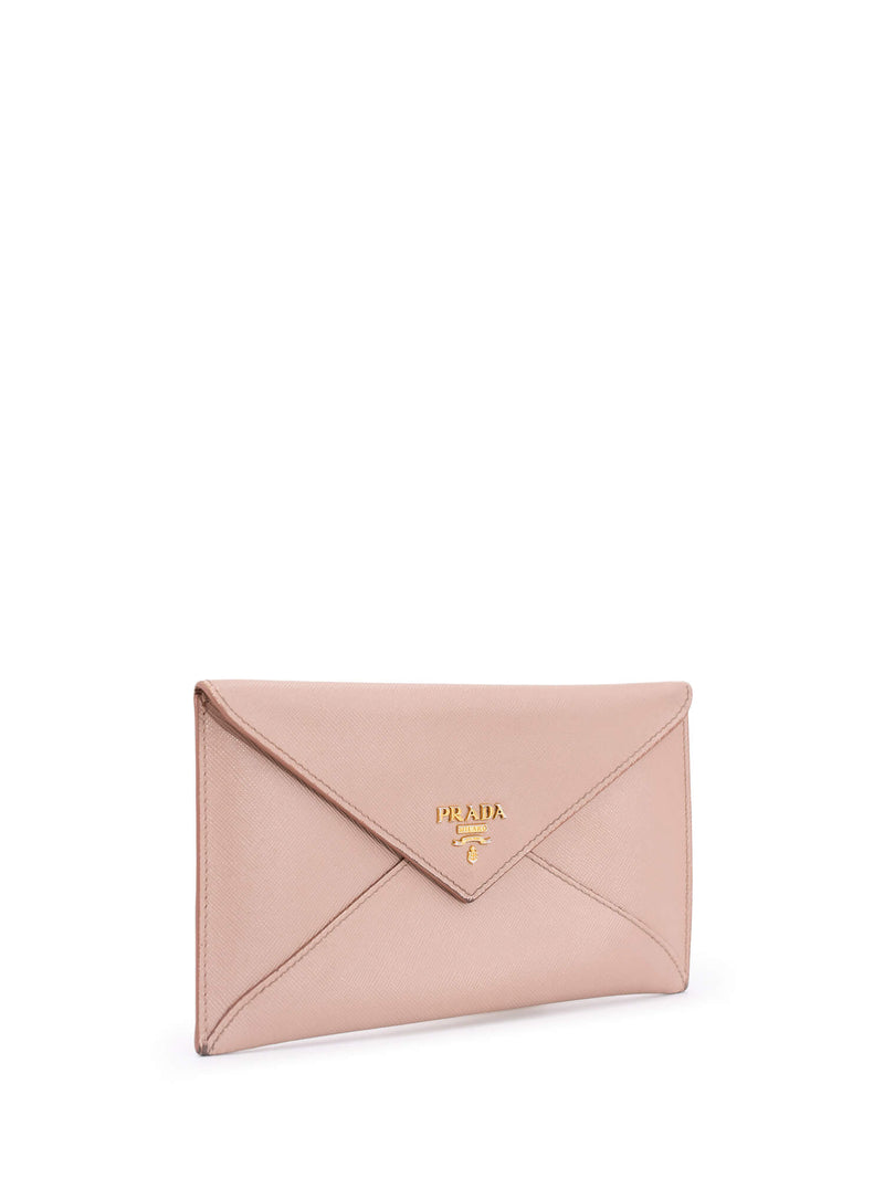 NEW! PRADA pink diamond envelop gold logo flap wallet chain