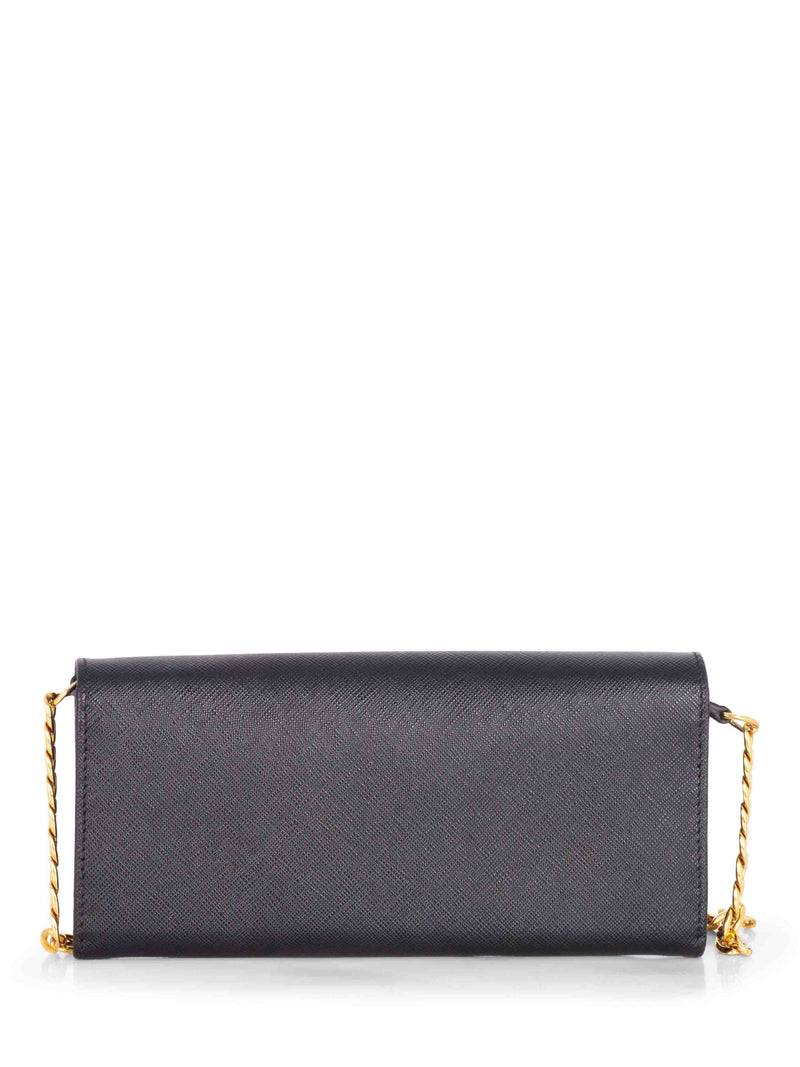 Prada Tessuto Leather Flap Wallet on Chain Black-designer resale