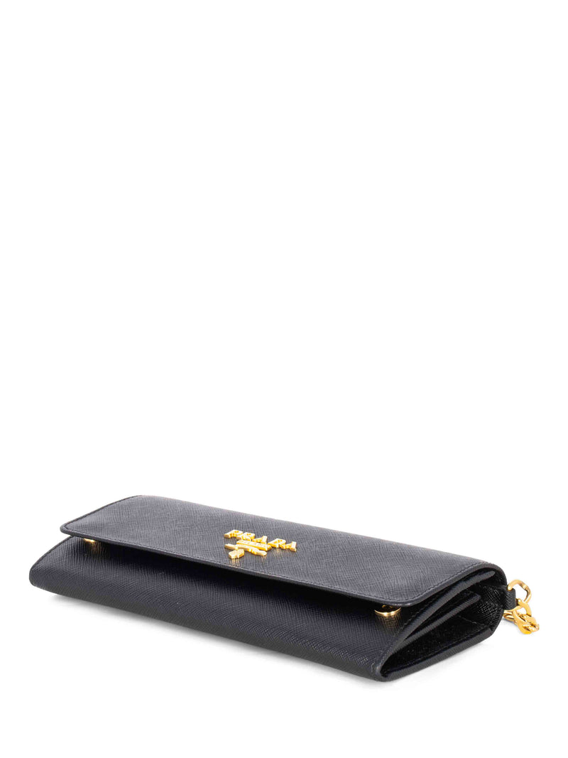 Prada Tessuto Leather Flap Wallet on Chain Black-designer resale