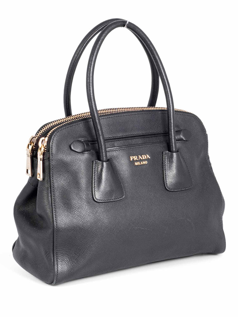 Prada Tessuto Leather Top Handle Bag Black-designer resale