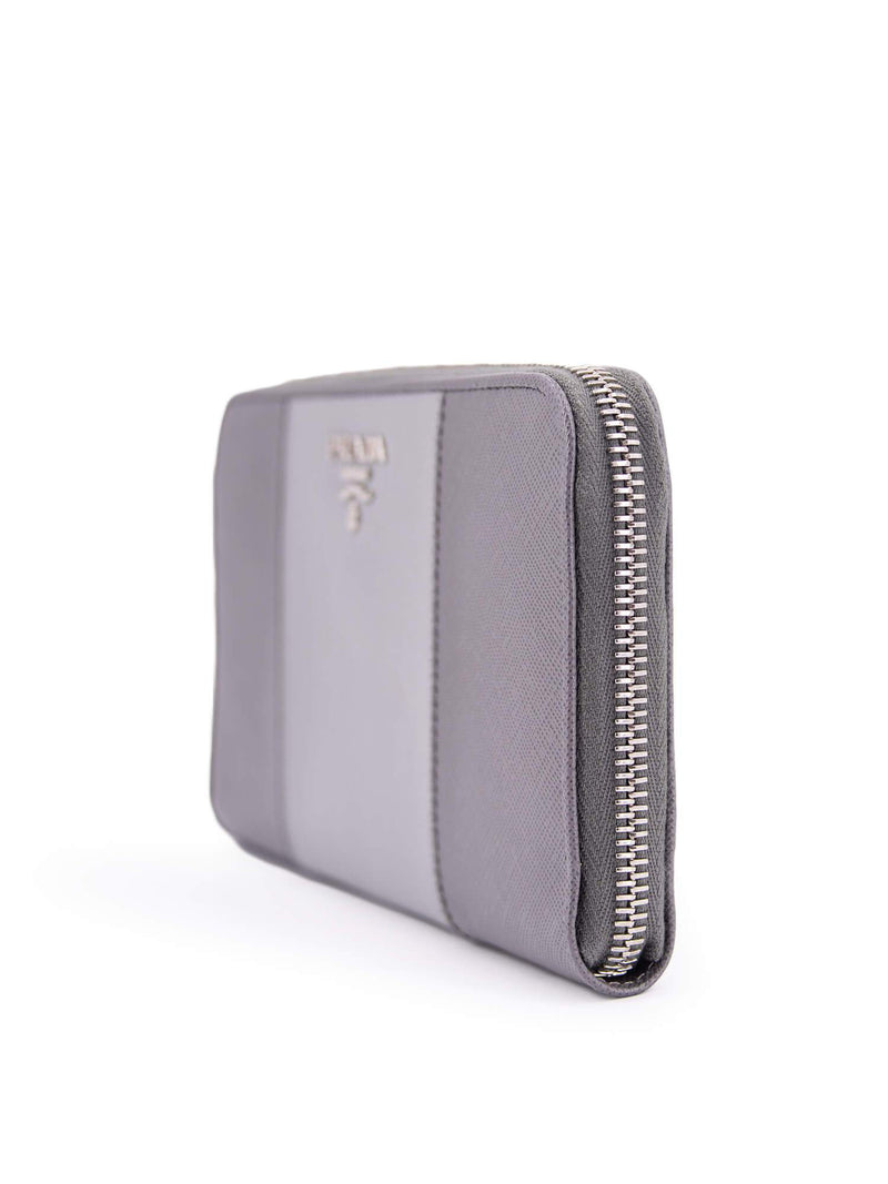 Prada Tessuto Leather Zip Around Wallet Grey-designer resale