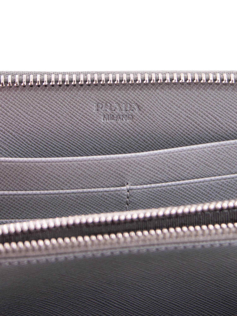 Prada Tessuto Leather Zip Around Wallet Grey-designer resale