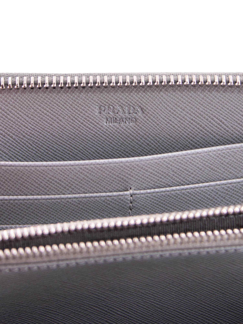 Prada Tessuto Leather Zip Around Wallet Grey-designer resale