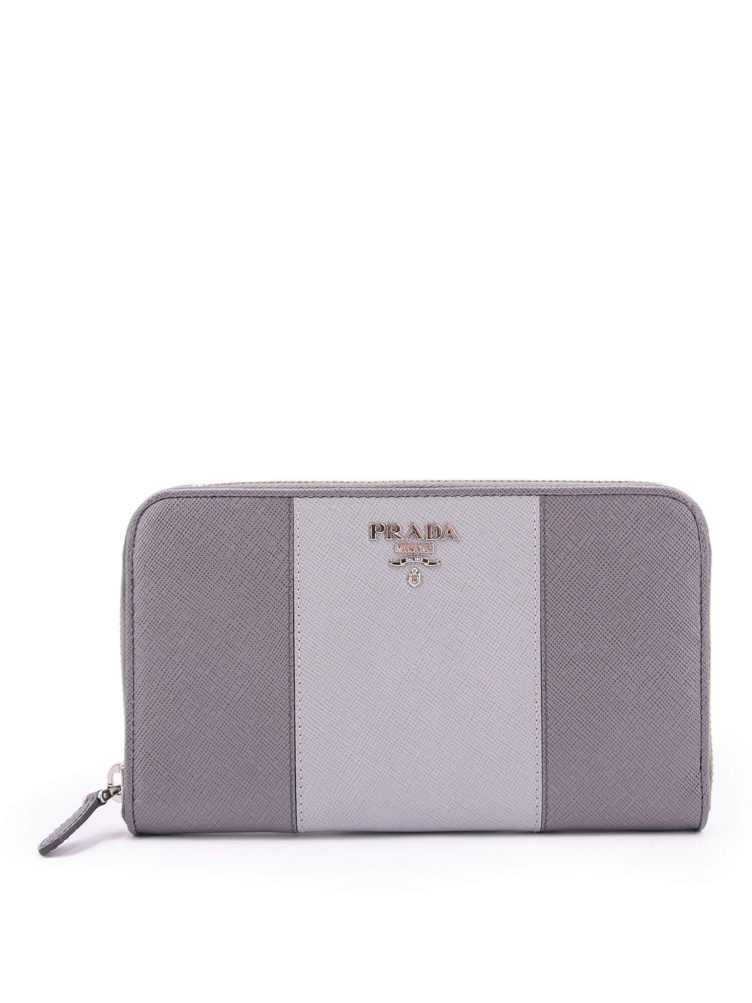 Prada Tessuto Leather Zip Around Wallet Grey-designer resale