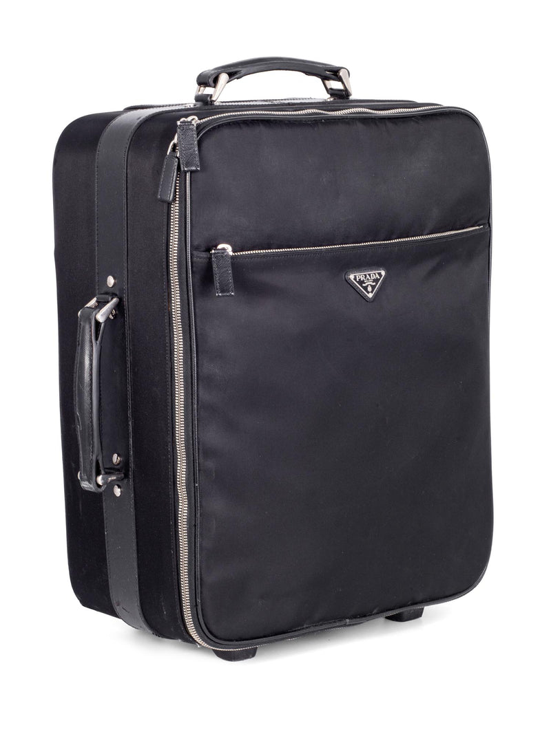 Prada Tessuto Nylon Saffiano Leather Travel Trolley Suitcase 50 Black-designer resale