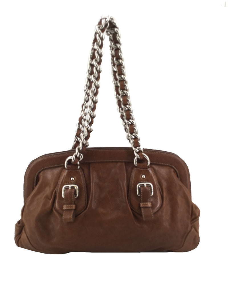 Prada Top Chain Handle Medium Satchel Brown-designer resale