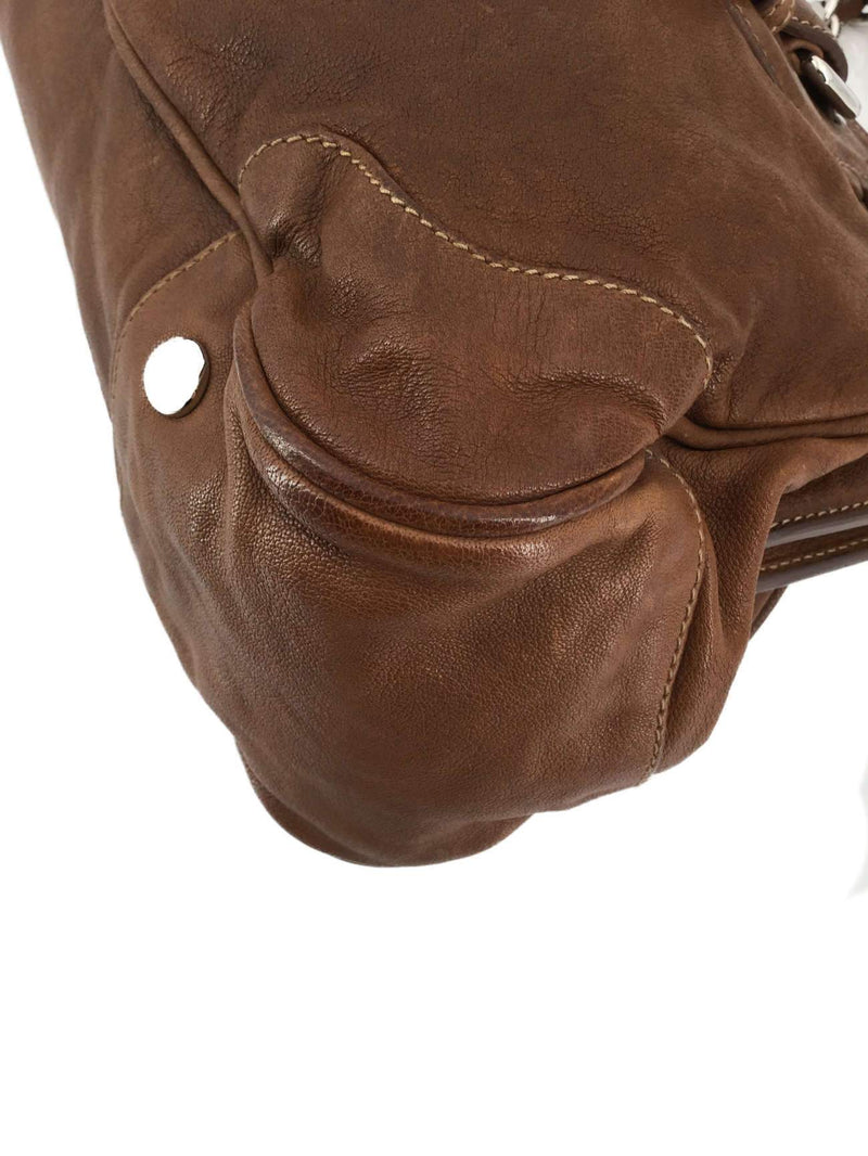 Prada Top Chain Handle Medium Satchel Brown-designer resale