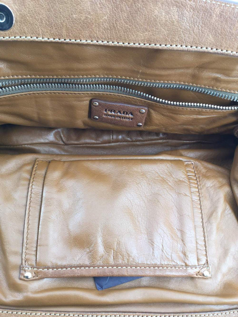 Prada Top Chain Handle Medium Satchel Brown-designer resale