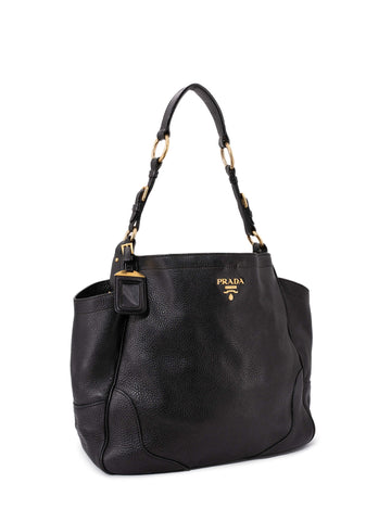 Prada Vitello Daino Side Pocket Bag Black-designer resale
