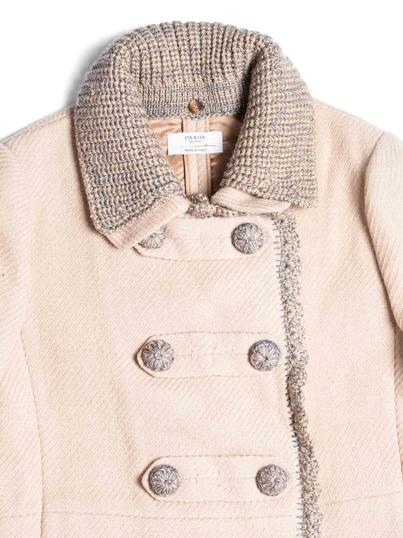 Prada Wool Fringe Fitted Coat Beige-designer resale