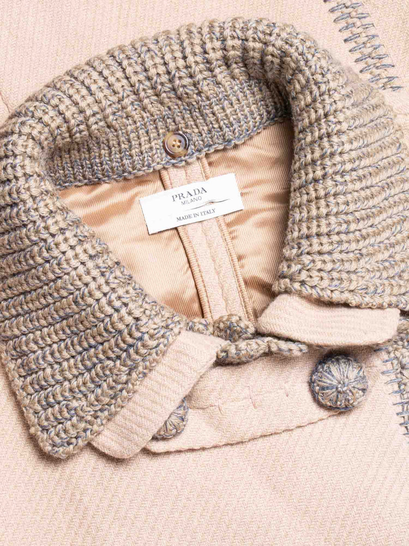 Prada Wool Fringe Fitted Coat Beige-designer resale