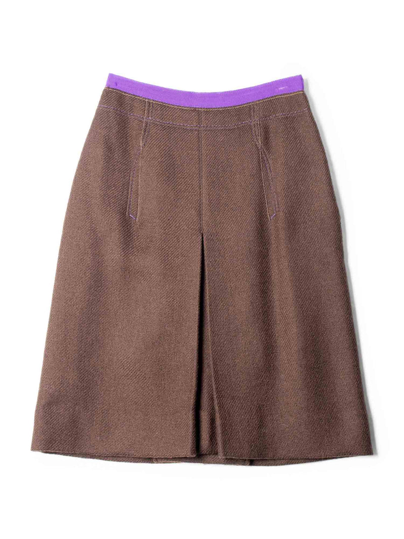 Prada Wool Pleated Skirt Suit Purple Brown-designer resale