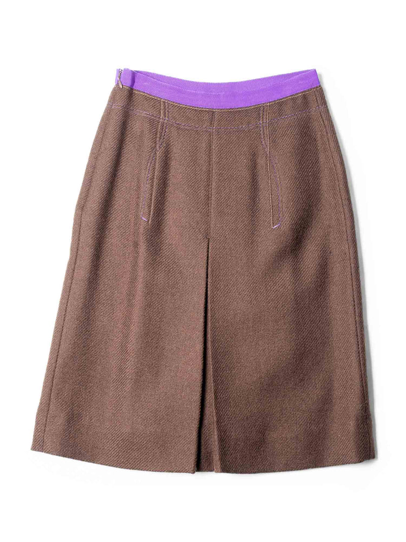 Prada Wool Pleated Skirt Suit Purple Brown-designer resale