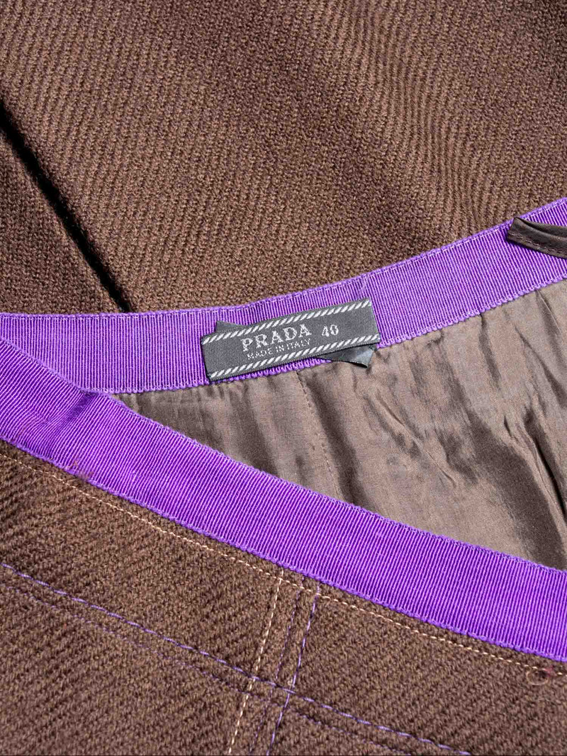 Prada Wool Pleated Skirt Suit Purple Brown-designer resale