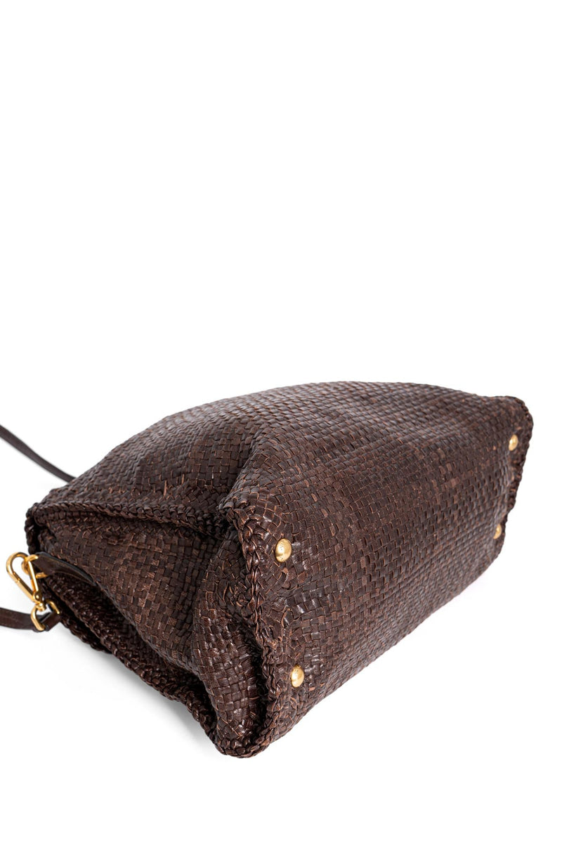 Prada Woven Leather Top Handle Flap Bag Brown-designer resale