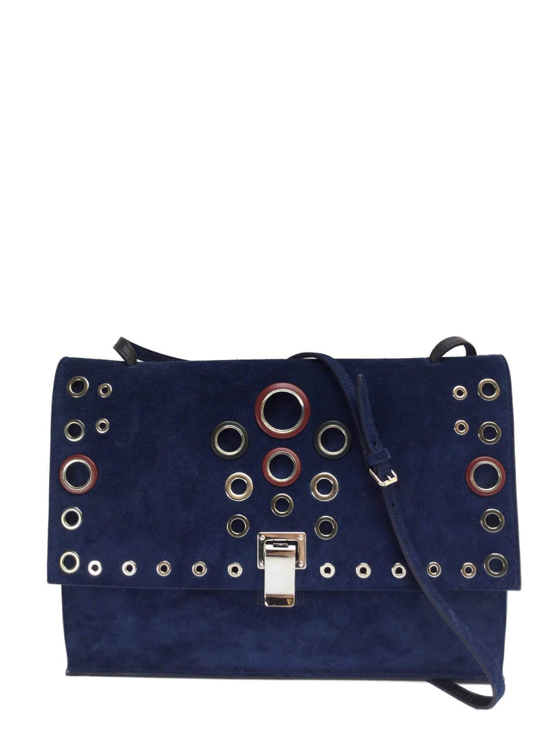 Proenza Schouler Leather Grommet Small Lunch Bag Blue-designer resale