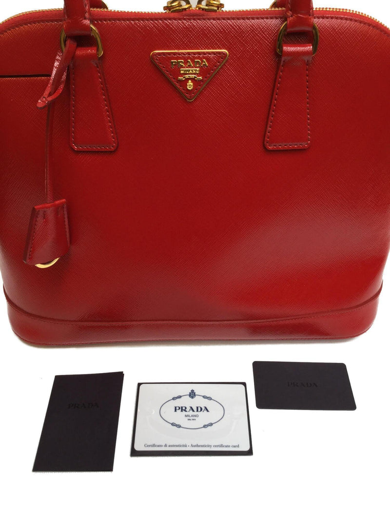 Prada Promenade Small Saffiano Patent Leather Shoulder Bag Red