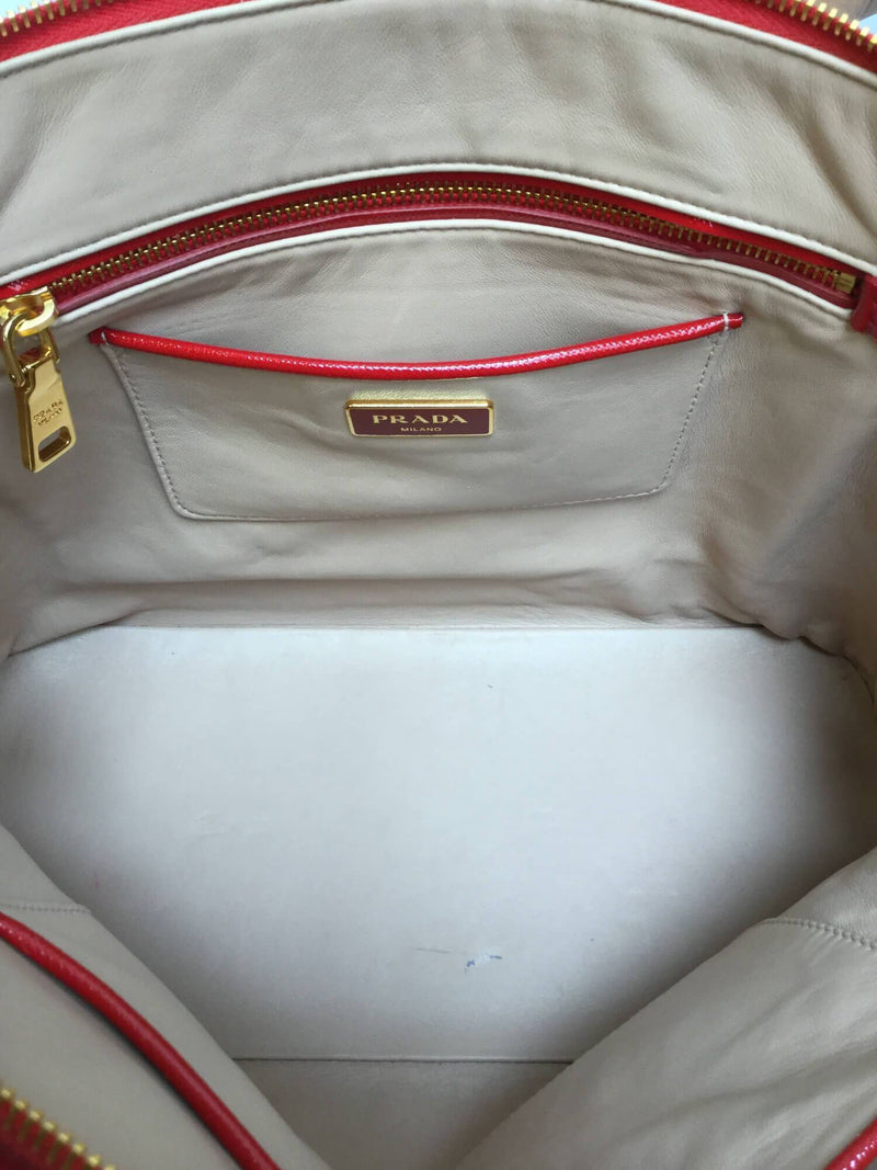 Promenade Red Saffiano Vernice Leather Top Handle Bag Gold Hardware-designer resale