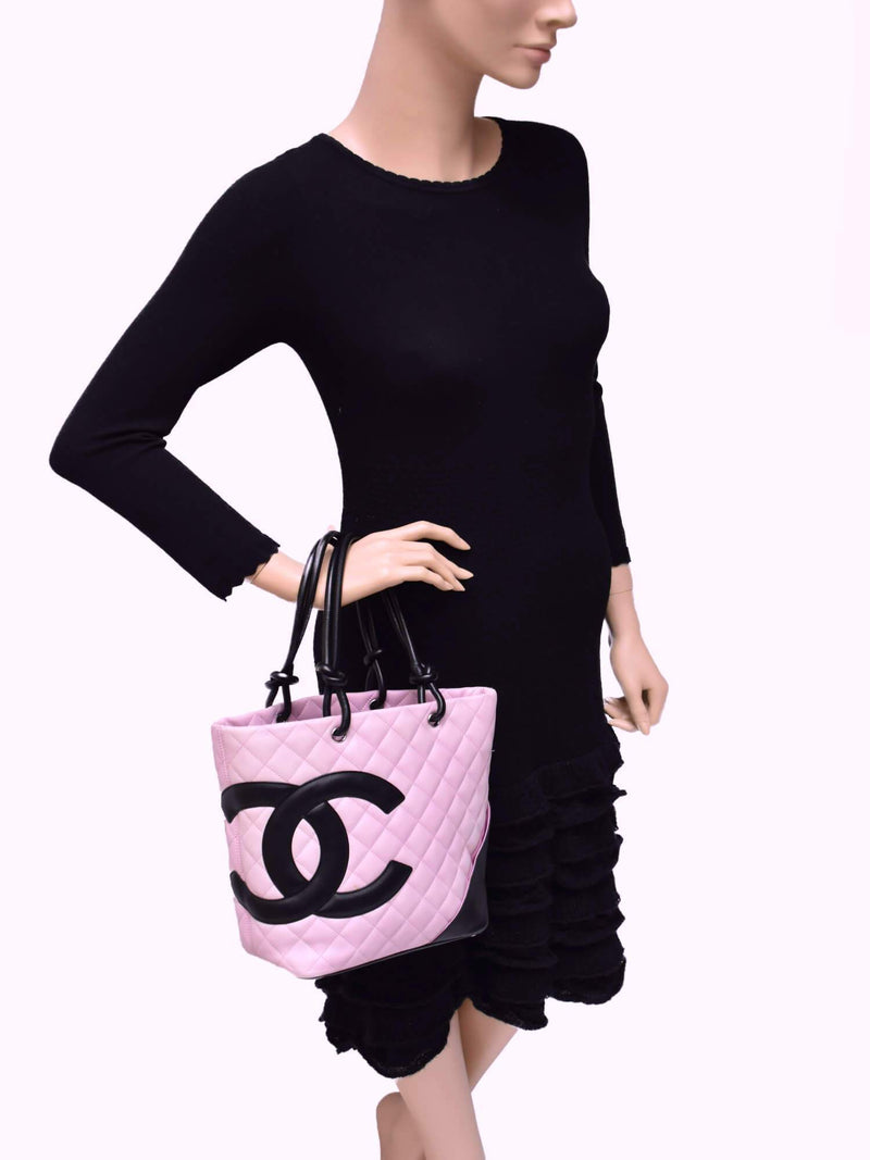 Quilted Leather Cambon Tote Pink-designer resale