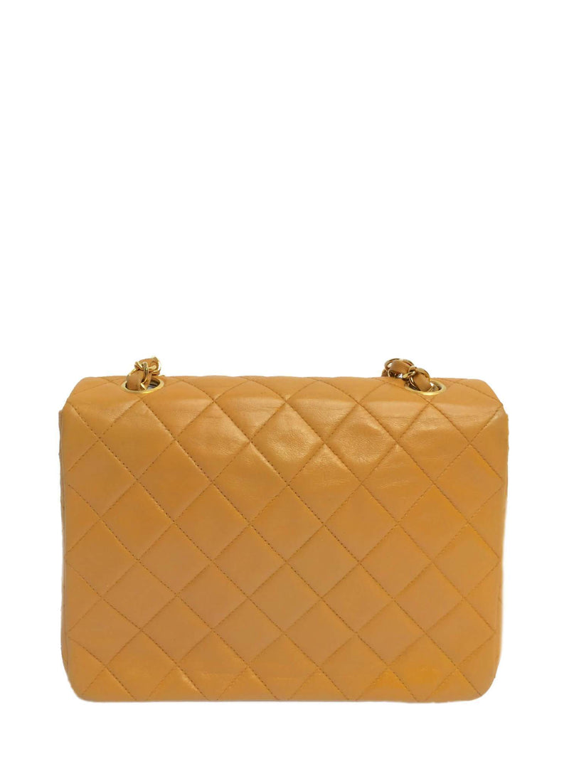Quilted Leather Small Flap Bag Yellow-designer resale