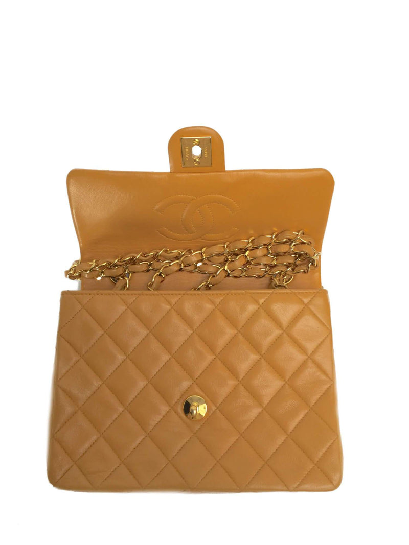 Quilted Leather Small Flap Bag Yellow-designer resale