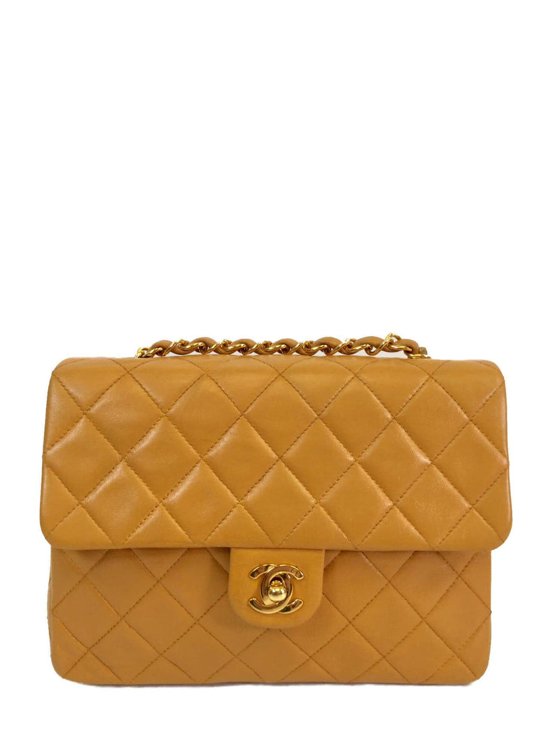 Quilted Leather Small Flap Bag Yellow-designer resale
