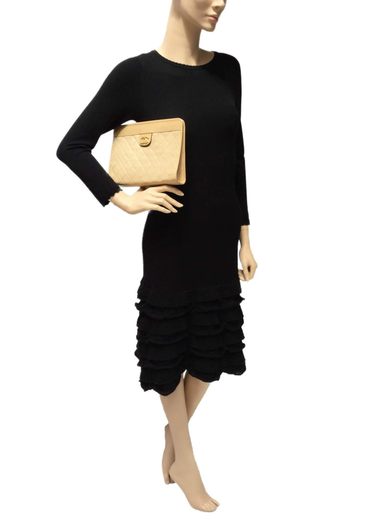 Quilted Leather Vintage CC Clutch Beige-designer resale