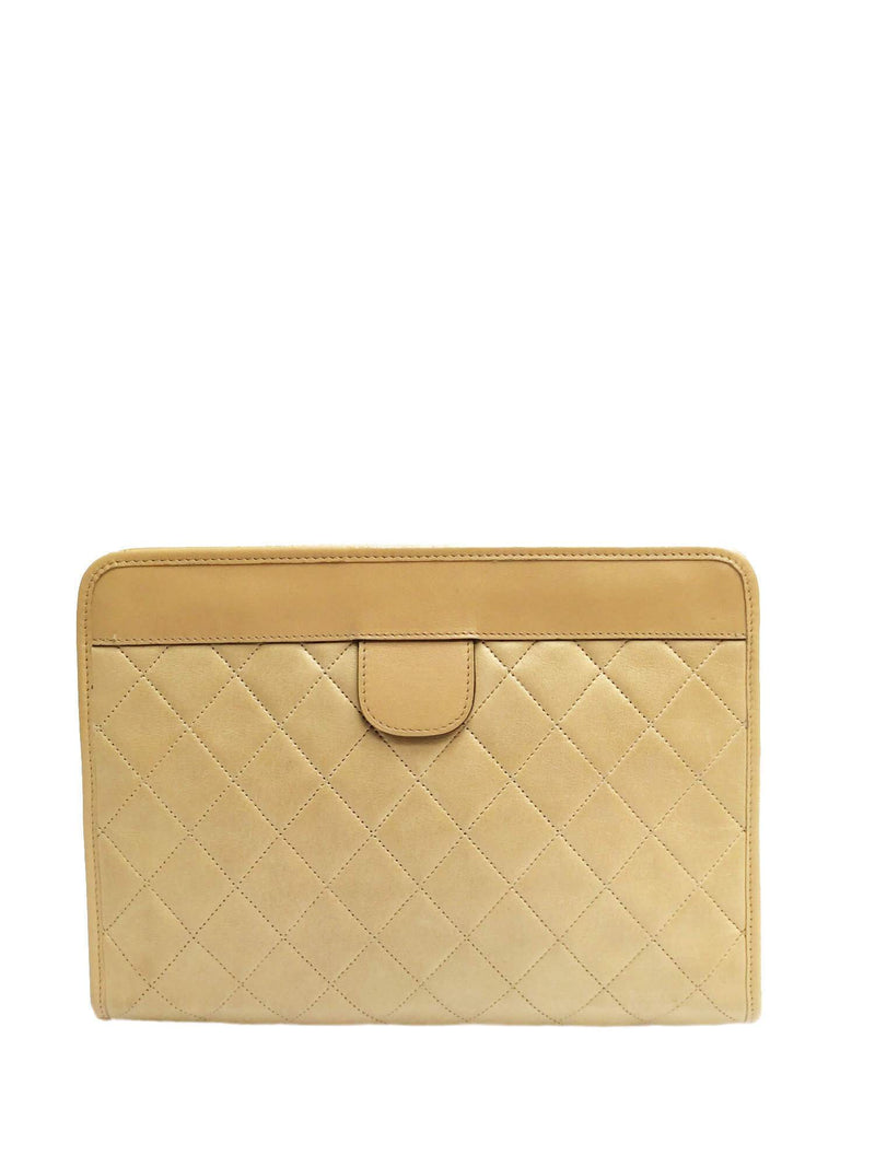 Quilted Leather Vintage CC Clutch Beige-designer resale