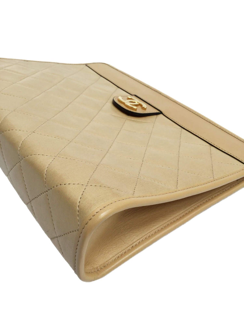 Quilted Leather Vintage CC Clutch Beige-designer resale