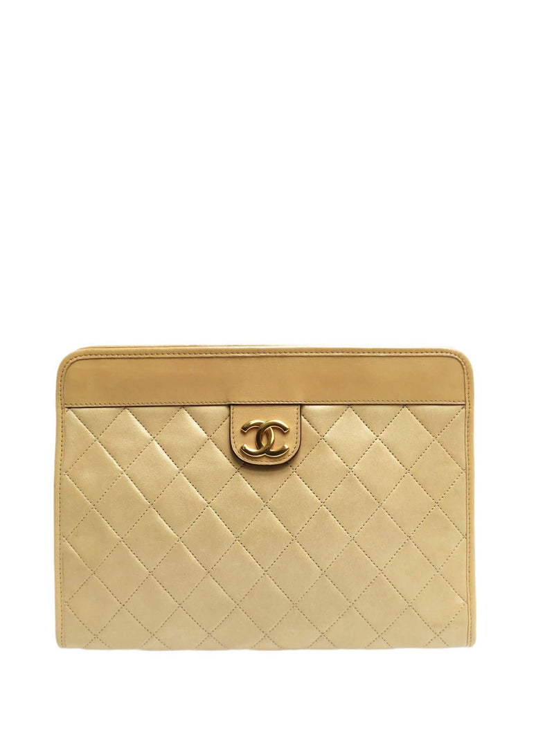 Quilted Leather Vintage CC Clutch Beige-designer resale