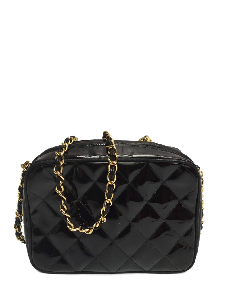 Quilted Patent Leather CC Camera Bag Tassel Black-designer resale