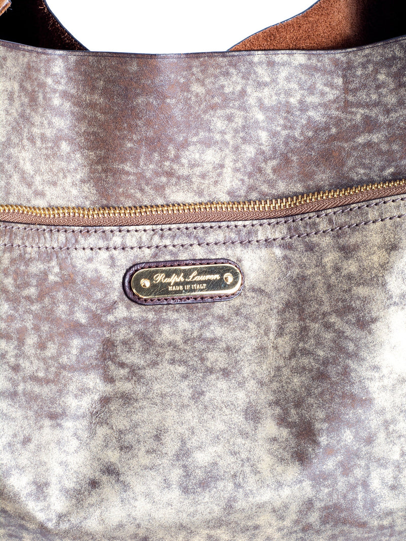 Ralph Lauren Distressed Leather Large Bucket Messenger Bag Gold Brown-designer resale