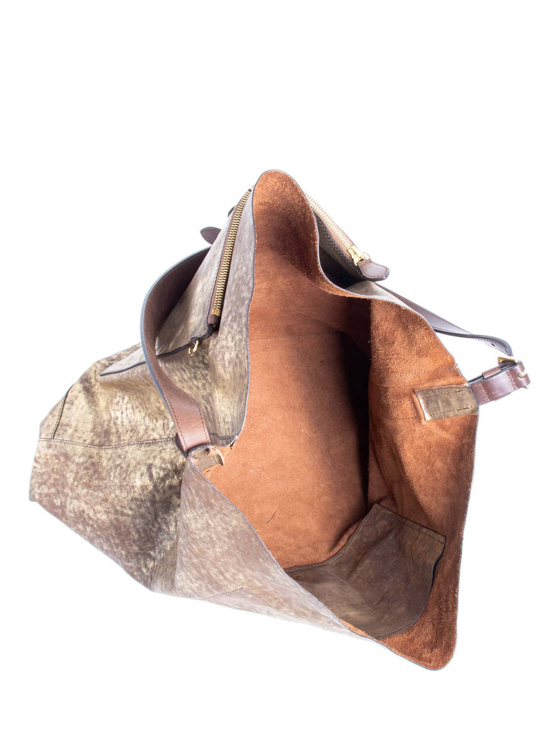 Ralph Lauren Distressed Leather Large Bucket Messenger Bag Gold Brown-designer resale