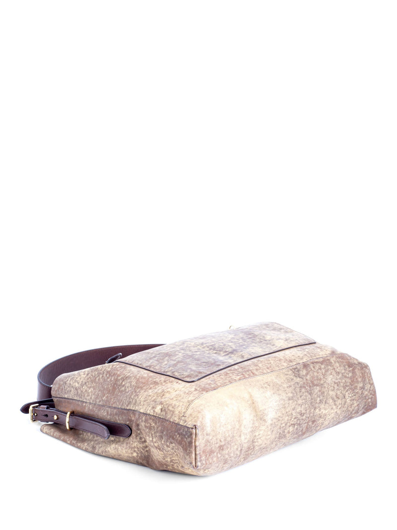Ralph Lauren Distressed Leather Large Bucket Messenger Bag Gold Brown-designer resale