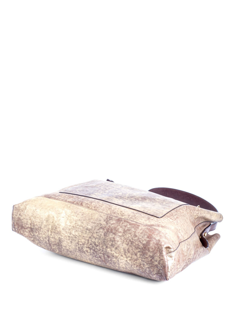 Ralph Lauren Distressed Leather Large Bucket Messenger Bag Gold Brown-designer resale
