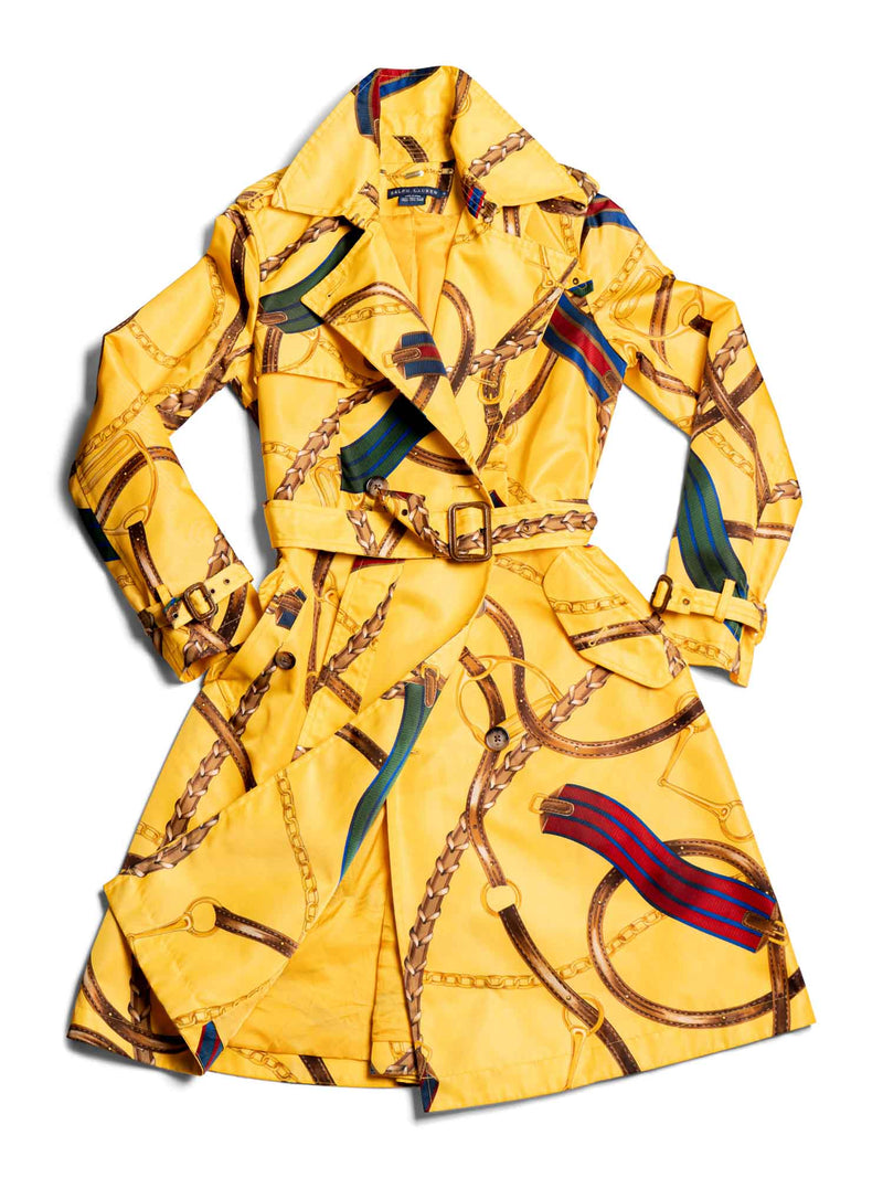Ralph Lauren Equestrian Belted Waterproof Trench Coat Yellow-designer resale