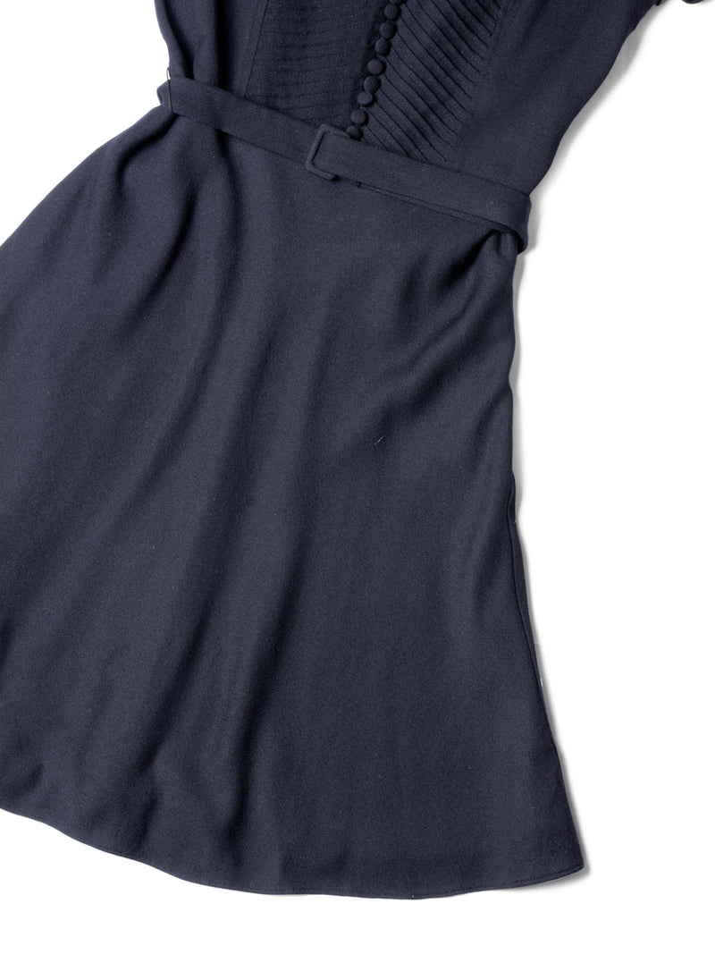 Ralph Lauren Fitted Belted White Collar Dress Black-designer resale