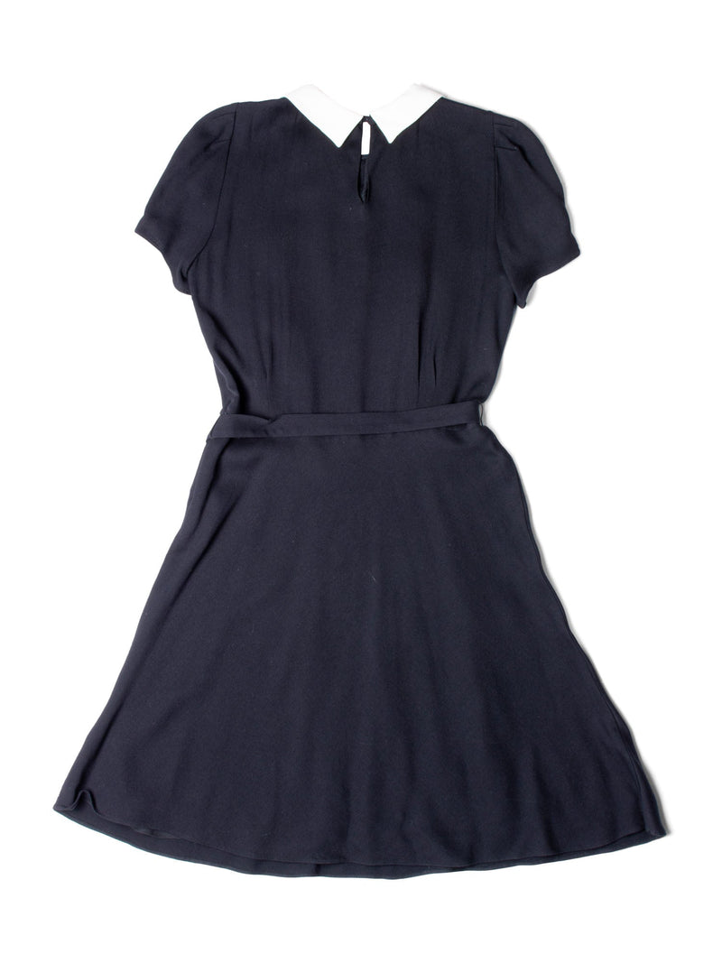 Ralph Lauren Fitted Belted White Collar Dress Black-designer resale
