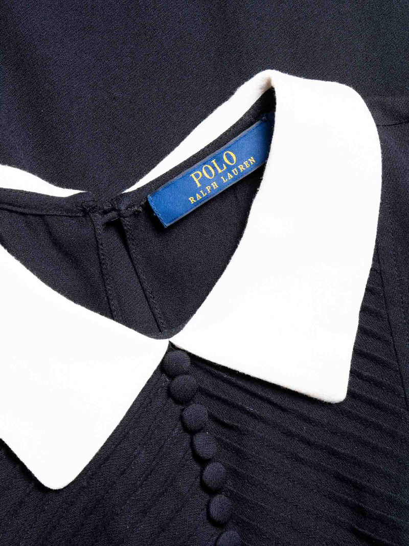 Ralph Lauren Fitted Belted White Collar Dress Black-designer resale
