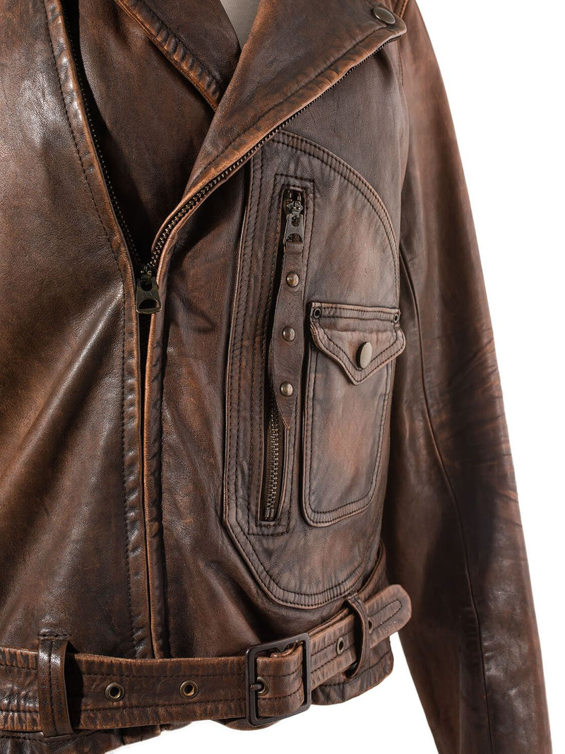 Ralph Lauren Leather Biker Jacket Brown-designer resale