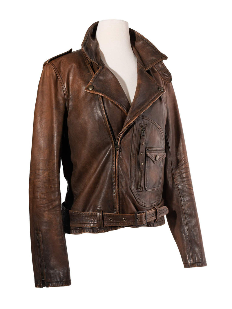 Ralph Lauren Leather Biker Jacket Brown-designer resale