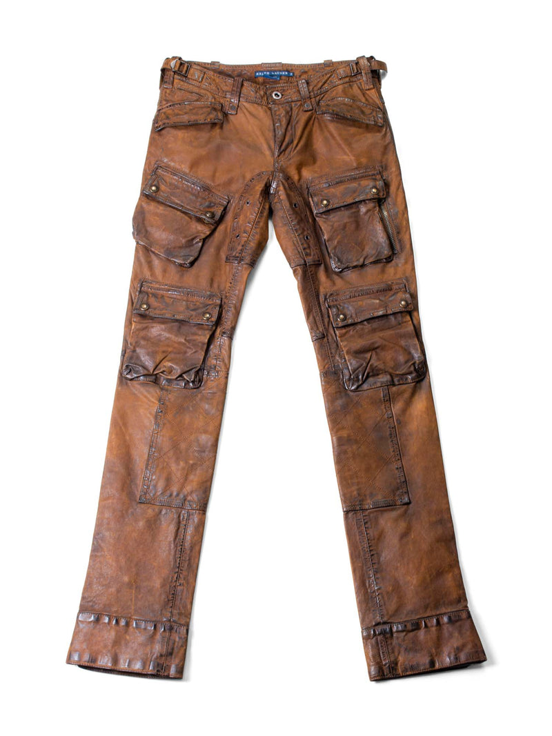 Ralph Lauren Leather Cargo Pants Brown-designer resale