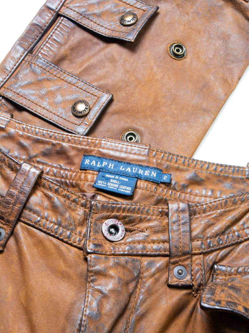 Ralph Lauren Leather Cargo Pants Brown-designer resale