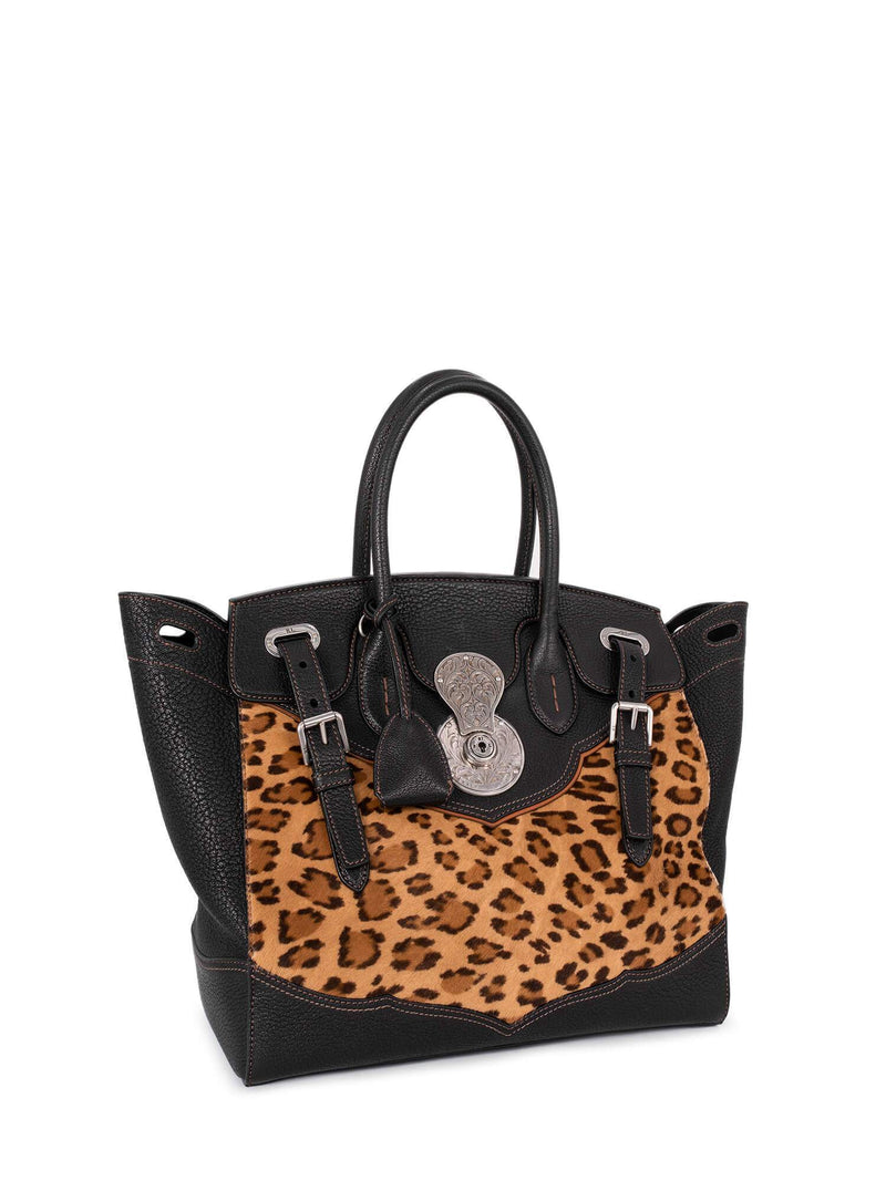 Ralph Lauren Leather Leopard Light Ricky Bag 33 Black-designer resale