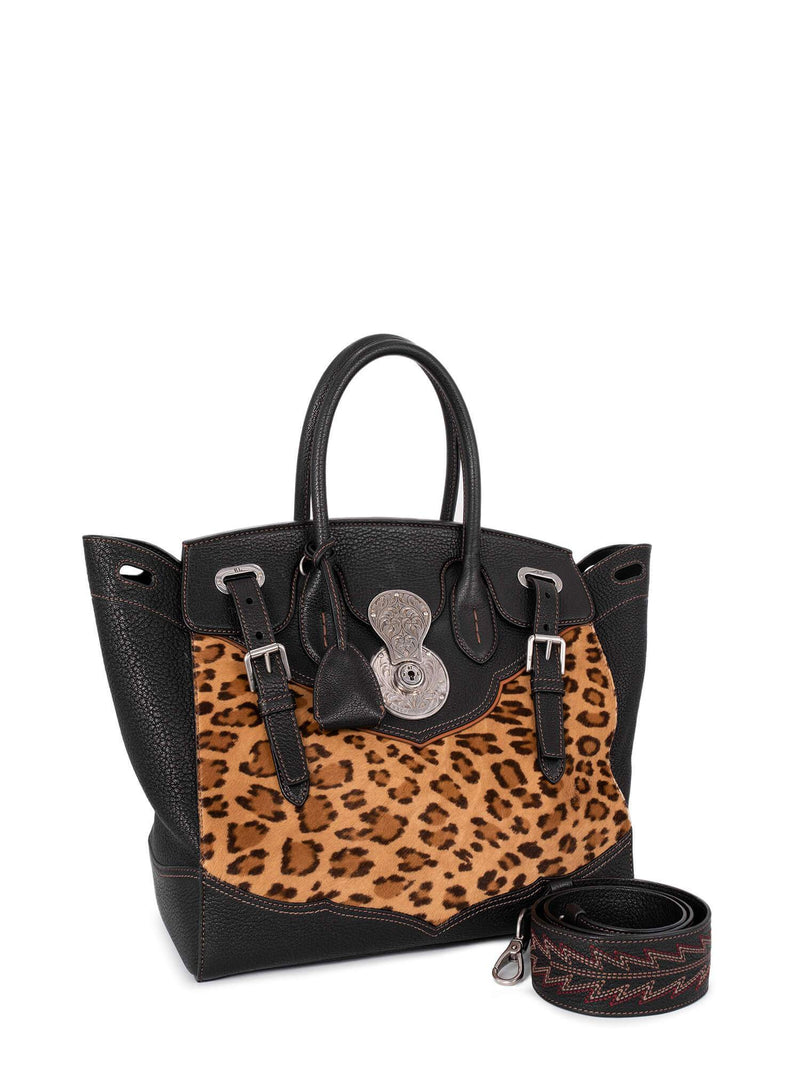 Ralph Lauren Leather Leopard Light Ricky Bag 33 Black-designer resale