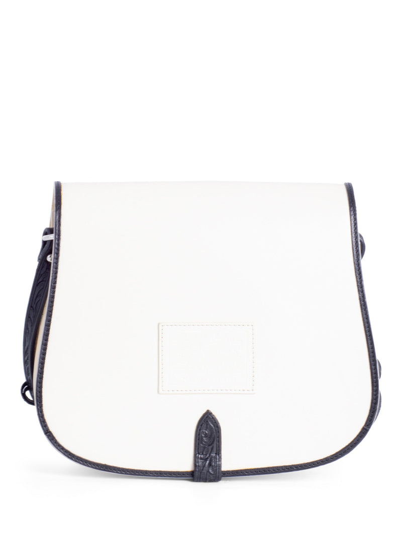 Ralph Lauren Runway Leather Saddle Messenger Bag Ivory Black-designer resale